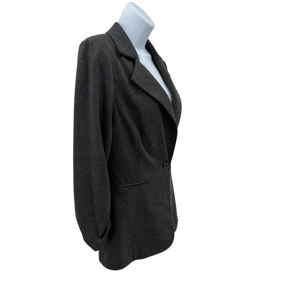 41 Hawthorn Blazer WMNS S Gray One Button 3/4 Ruched Sleeve Lined Knit Stretch - Picture 3 of 9